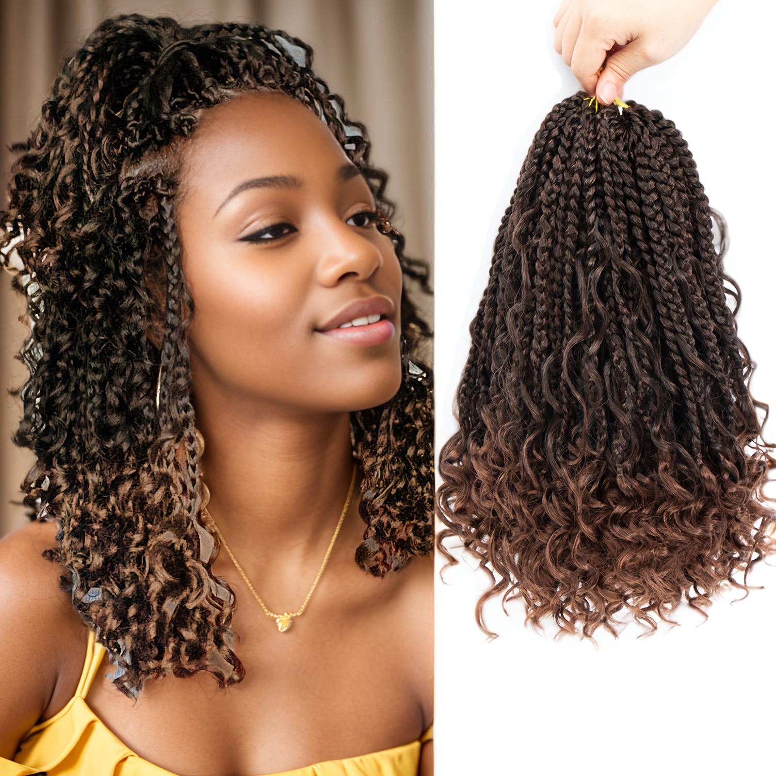 12 Inch Goddess Box Braids Crochet Hair with Curly Ends Bohomian Box Braids Braiding Synthetic Braiding Hair Extension for Women Pack of 6